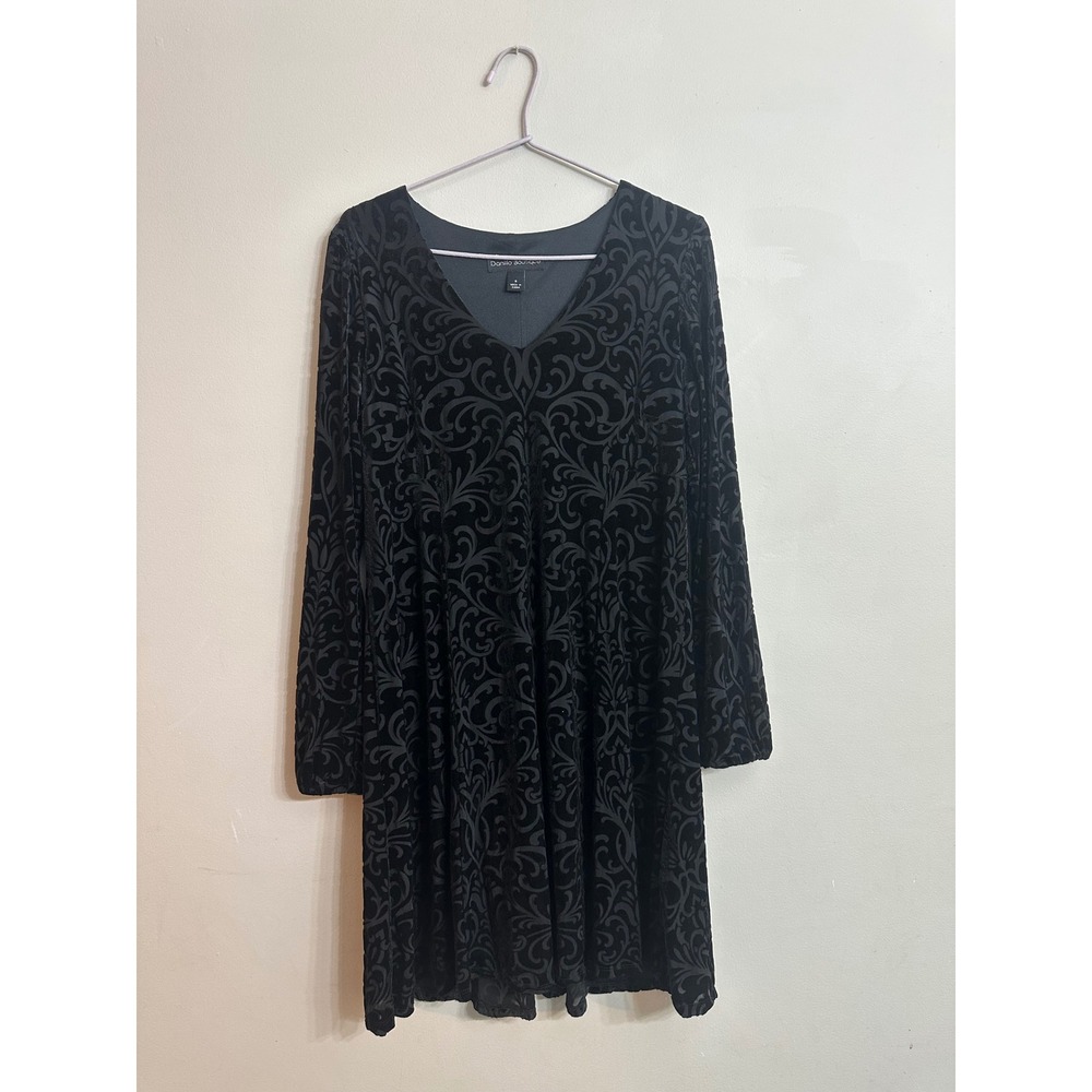 Danillo Boutique Black Velvet Burnout Witchy Goth Long Sleeve Midi Dress 8